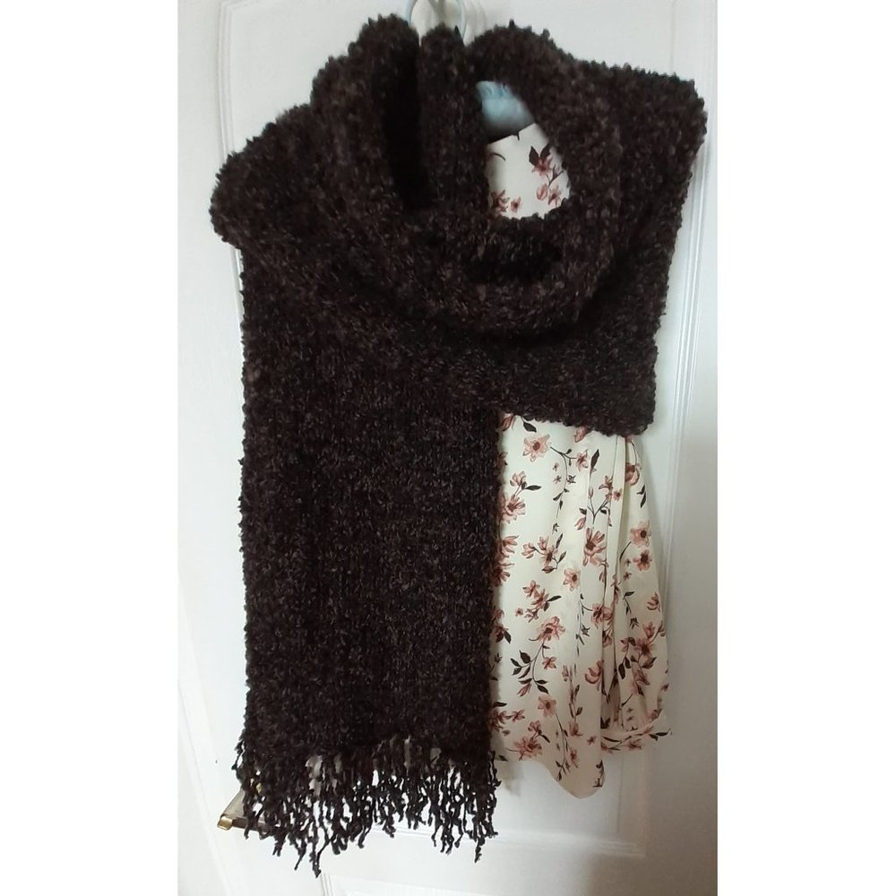 Scarf with fringes-black brown melange